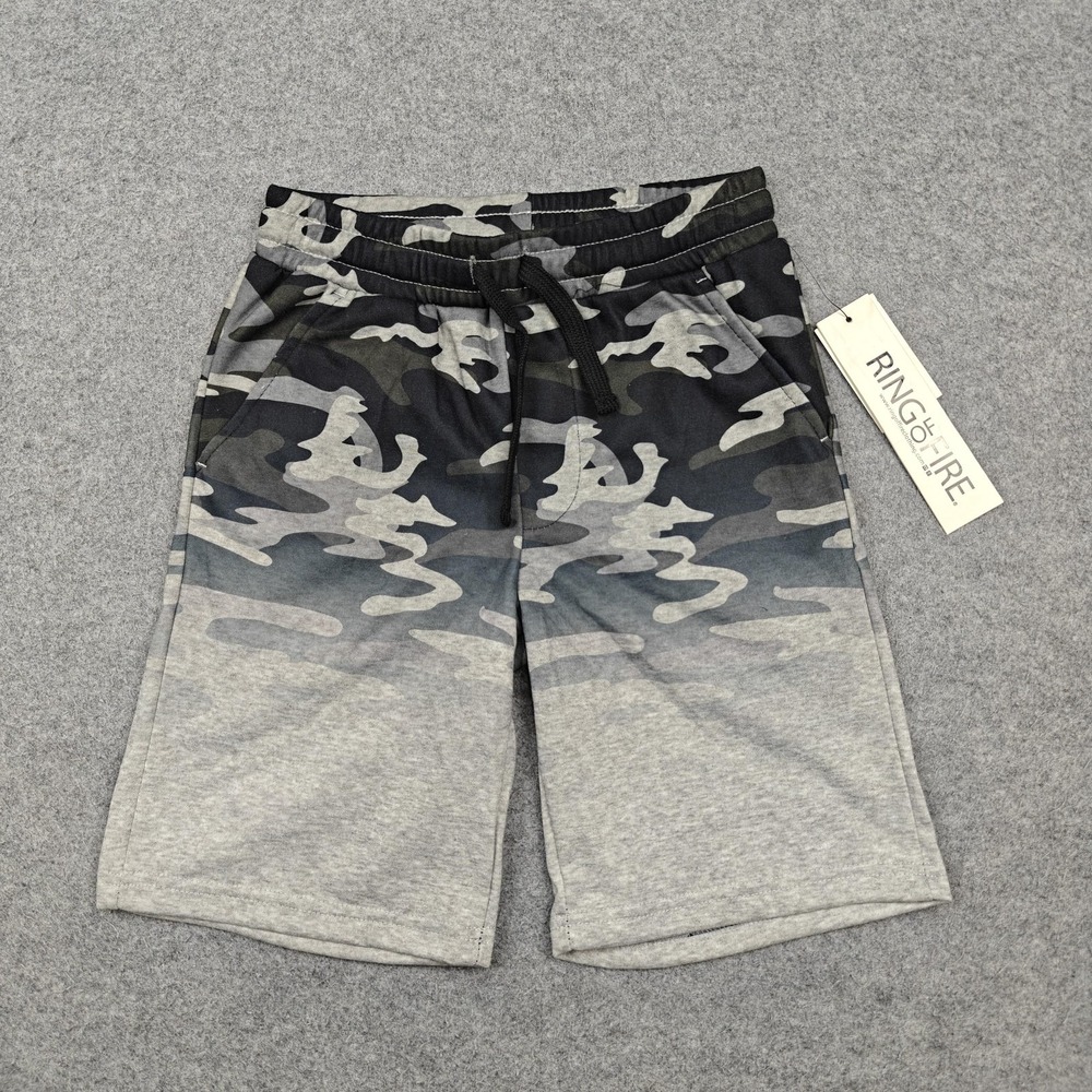 Ring Of Fire Sweat Shorts Mens Small Gray Camo 10" Inseam Fleece Drawstring New